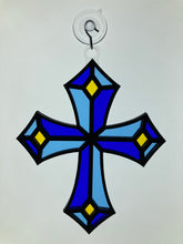 Load image into Gallery viewer, Handcrafted Stained Glass Cross Sun Catcher