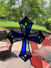 Load image into Gallery viewer, Handcrafted Stained Glass Cross Sun Catcher