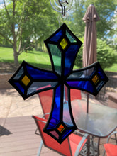 Load image into Gallery viewer, Handcrafted Stained Glass Cross Sun Catcher
