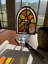 Load image into Gallery viewer, Handmade Stained Glass Window with Cross Sun Catcher