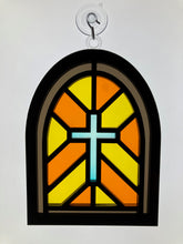 Load image into Gallery viewer, Handmade Stained Glass Window with Cross Sun Catcher
