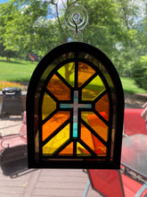 Load image into Gallery viewer, Handmade Stained Glass Window with Cross Sun Catcher
