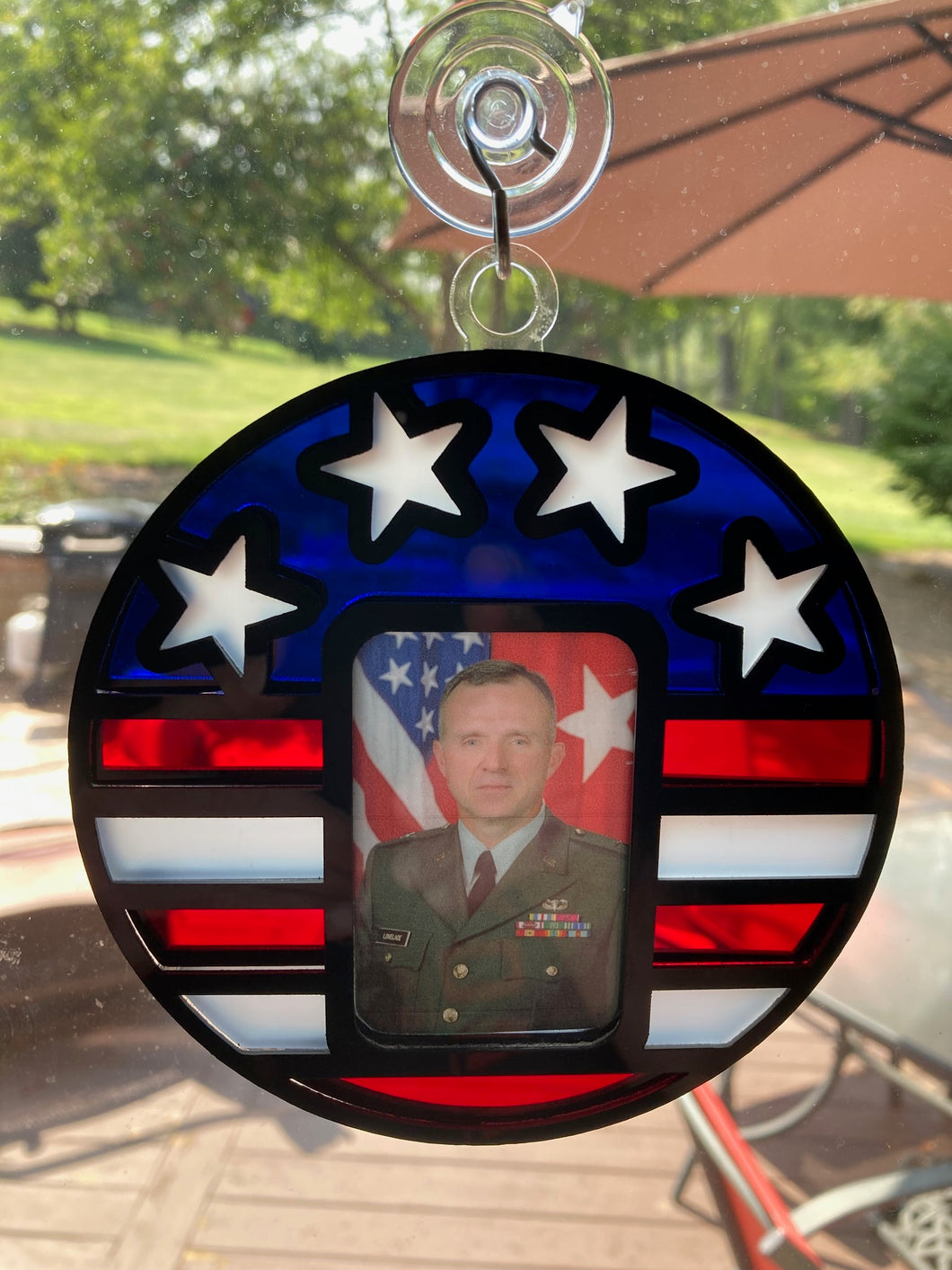 Patriotic American Flag Suncatcher with Built-In Picture Frame